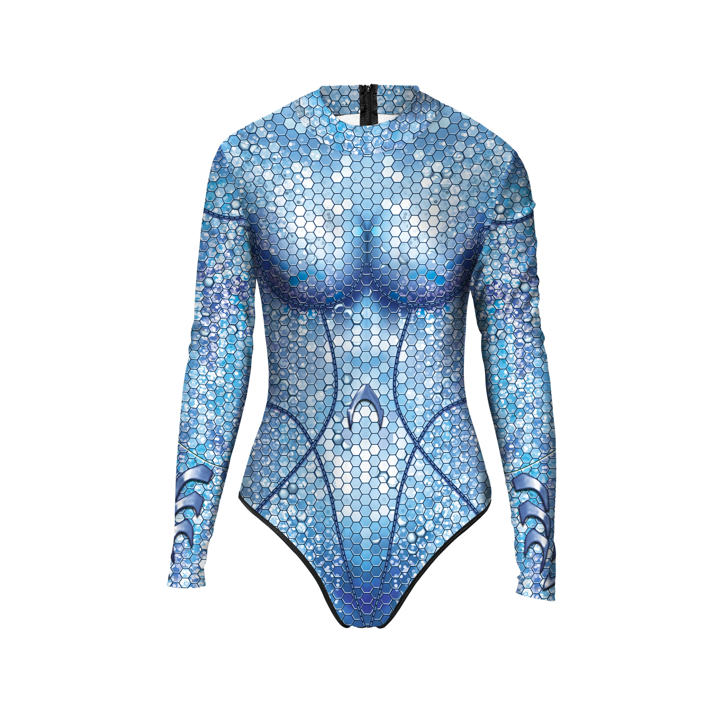 NADANBAO Women Mermaid 3D Print Sexy Swimsuit Bodysuits Plus Size Long Sleeve Cosplay Costumes Skinny Fashion Beachwear