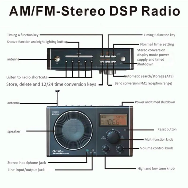Портативный FM/AM стерео цифровой радиоприемник с таймером разъем для наушников