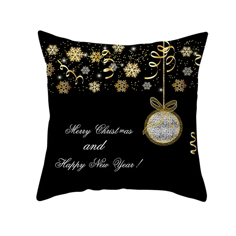 Christmas Decorations for Home Gold Black Snowflake Elk Cushion Cover Navidad Xmas Ornaments New Year Christmas Gift