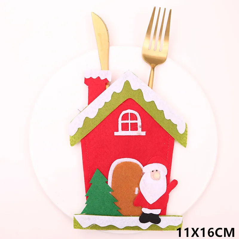 26-Santa Claus house Новогодняя Подарочная Санта-шляпа, вилка в рождественском стиле нож, ножевые изделия, держатель, сумка, рождественские украшения для домашнего ужина декоративная столовая посуда - Цвет: 26-Santa Claus house