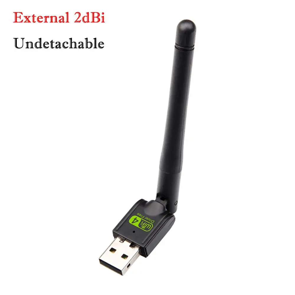 2dBi Undetachable 150 Мбит/с Бесплатный драйвер USB беспроводной адаптер WiFi приемник ключ сетевая карта для настольного ПК ноутбук компьютер Windows - Цвет: 2dBi Undetachable