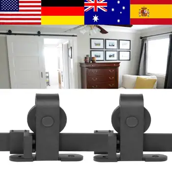 

2M Heavy Duty Door Fittings Barn Sliding Wood Door Hardware Steel Slide Rail Antique Track Kit Black Door Hardware Accessories