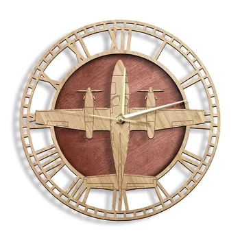 

Cessna 425 Conquest I Wooden Wall Clock Light Aircraft Military Home Decor Hanging Wall Watch Silent Non-ticking Wood Clock