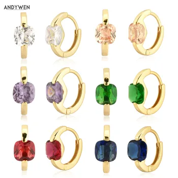 

ANDYWEN 925 Sterling Silver Clear Big Zircon 6mm Huggies 6.3mm Hoops Mini Thick Small Fashion Fine Jewelry Party Piercing Clips