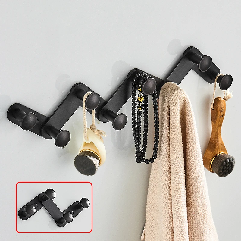 Крючок для халата, черные Алюминиевые крючки для ванной, для полотенец, шляп, ключей, сумка, вешалка для одежды, складные крючки для пальто, настенные аксессуары для ванной комнаты