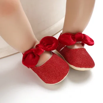 

Newborn Baby Girl Rose Gold Velvet Cute Princess Soft Bottom Toddler Crib Shoes Infant Bowknot First Walking Anti-slip 0-18M