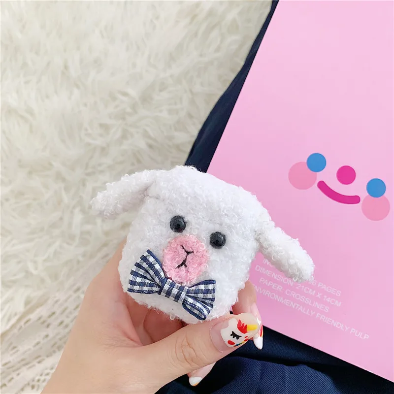 

For AirPod 2 Case 3D White Cute Sheep Cartoon Soft Plush Wireless Earphone Cases For Apple Airpods Case Cute Cover Funda