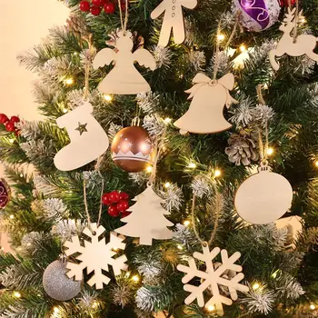 

stobok 120PCS Christmas Wooden Hanging Ornaments Wood Slice for Kids Crafts DIY Christmas Tree Decoration with Hemp Ropes