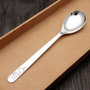 

Sterling silver 999 sterling silver spoon long handle household thickened sterling silver tableware spoon for elders