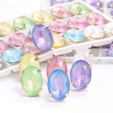 10 Pcs 6 Colors Oval Stones Crystal For Clothes Dress Sewn Rhinestones Decorations DIY & Crafts Glass Beads For Jewelry Making
