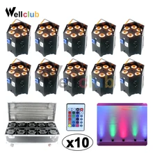 10 шт. 6X18 Вт беспроводной светодиодный Par свет 6в1 RGBAW УФ светодиодный аплайт для бара проектор с зарядным чехлом для свадьбы