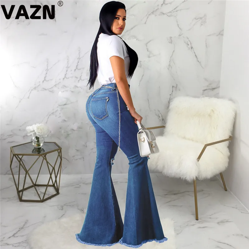 VAZN GHSF12074 новые осенние обычные джинсы элегантные, пикантные, модные, однотонные, с высокой талией, женские длинные, джинсовые, тонкие ботинки, джинсы с вырезами
