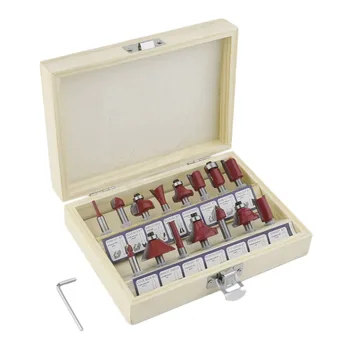 

1/4(6.35mm) 15pcs Carbide Shank Wood Router Set Woodworking Cutter Trimming Knife Forming Milling Cutter Pack In Wood Case