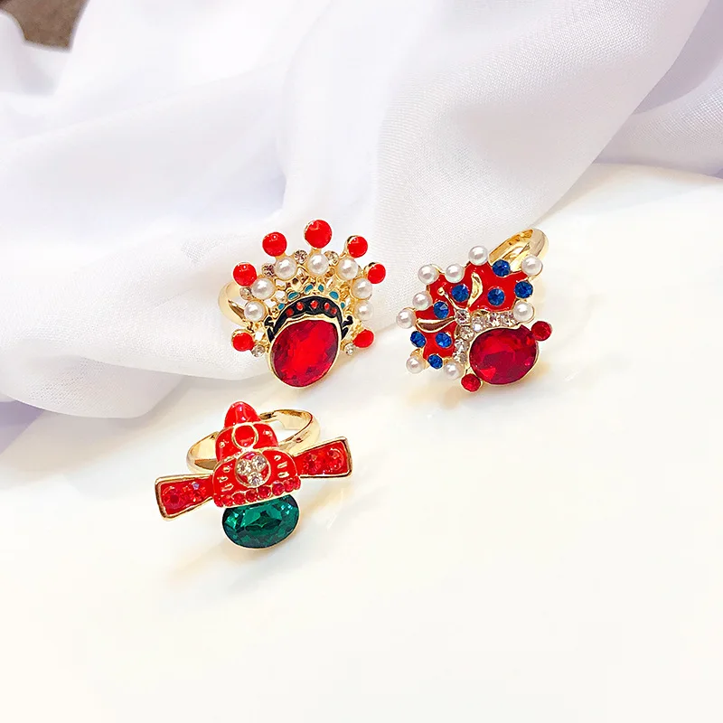 Темперамент Пекинская Опера лица кольца в виде масок ретро имитация жемчуга