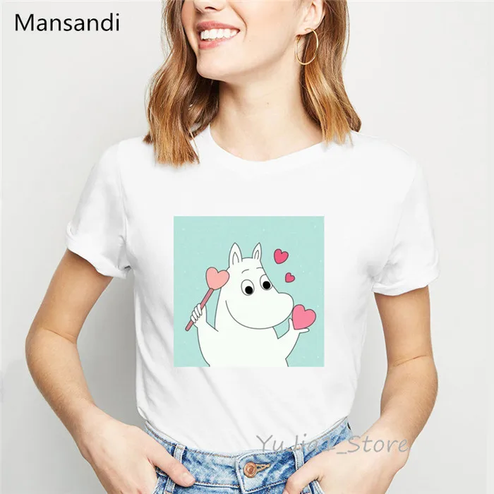 Y72839 Moomins футболка с мультяшным принтом Женская harajuku kawaii одежда Забавные футболки femme корейский стиль модная футболка женская уличная одежда - Цвет: Y72839
