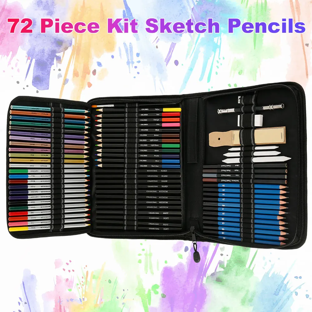 Lápis de Desenho Suprimentos para Crianças Conjunto Esboço Lápis Coloridos Aquarela Metálico Oleoso Completo Artista Kit Arte Estudante Presente 72 Pçs 7 72 pçs lápis de desenho conjunto esboço