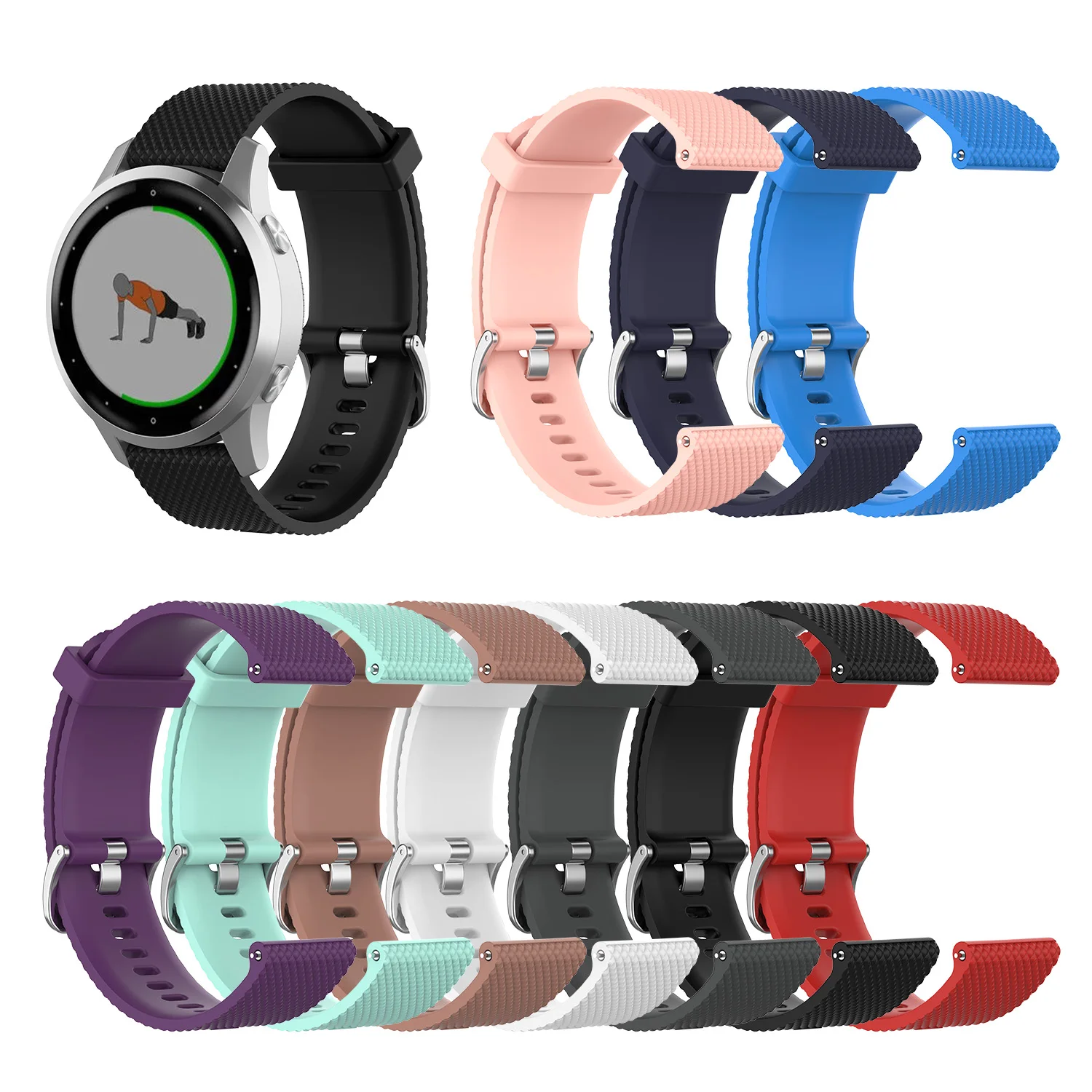 

Rubber Silicon Sports Band for For Garmin vivoactive4 bracelet 18MM Soft Silicone Replacement Sport Band