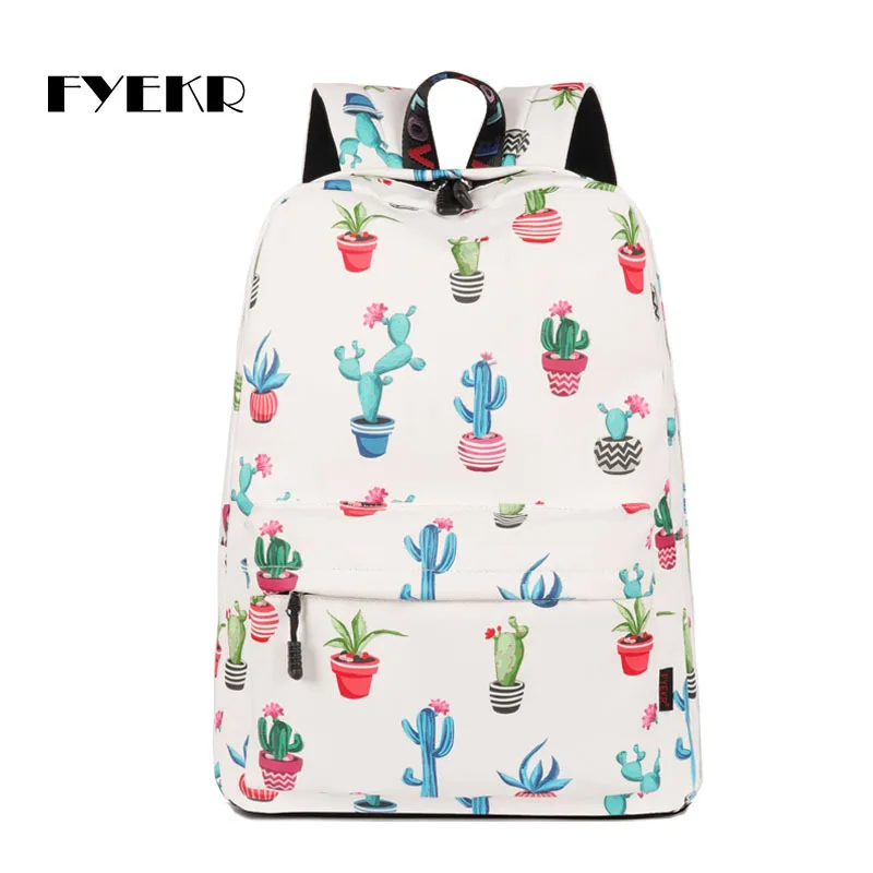 

School Bag Women's Korean-style Style Cactus Printed Backpack for High School Students Outdoor Travel Bag College Student Comput