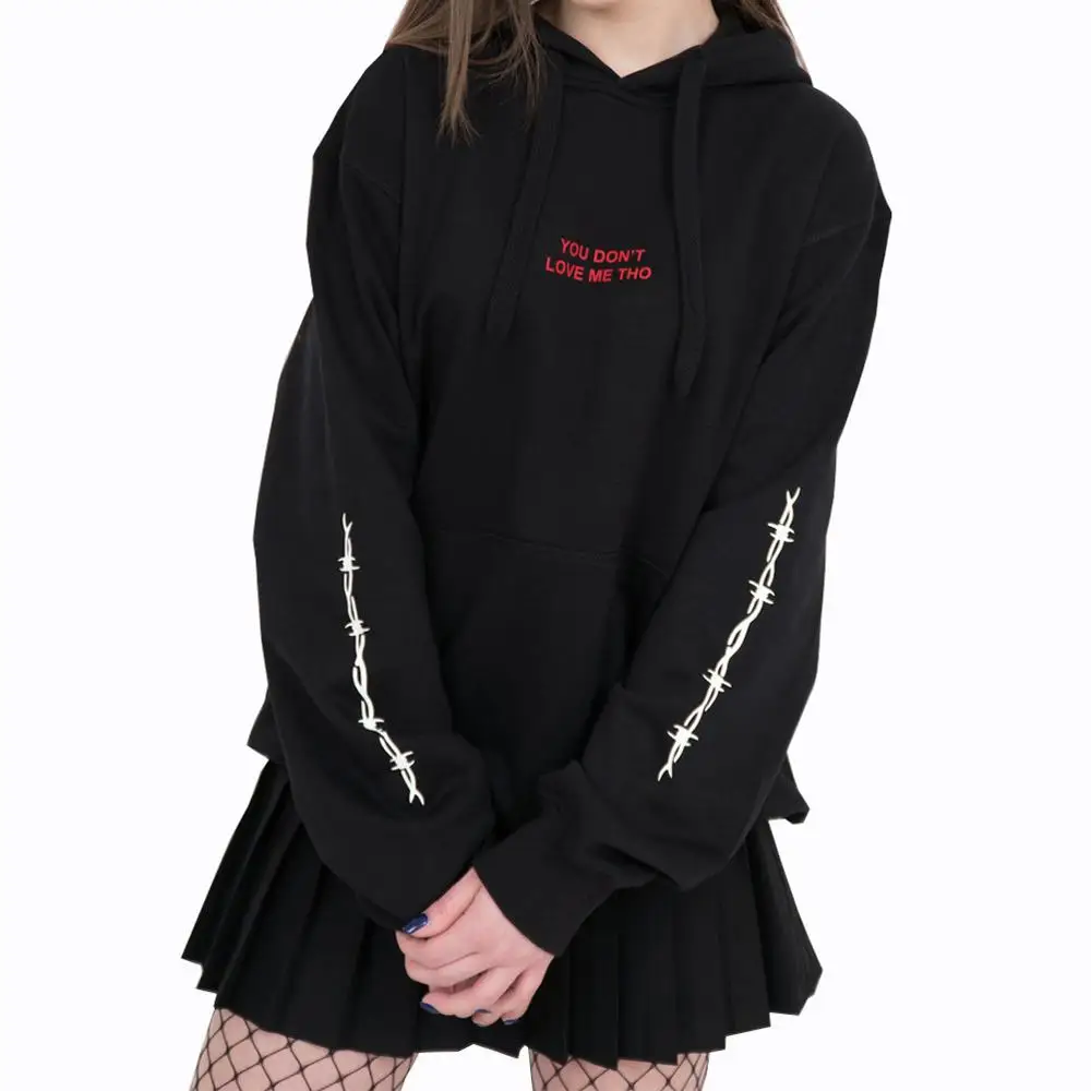  Harajuku Aesthetic Hoodie Women Men Loose Grunge Tops Tumblr Streetwear Unisex Sweatshirt Thorns Pa