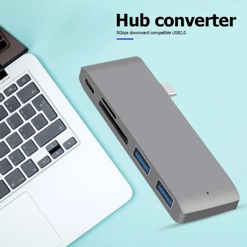 Multi Ports Type-C to USB-C Memory Card TF 2 USB3.0 5Gbps Type-C HUB Reader Silver Gray Aluminum CNC shell Silver New
