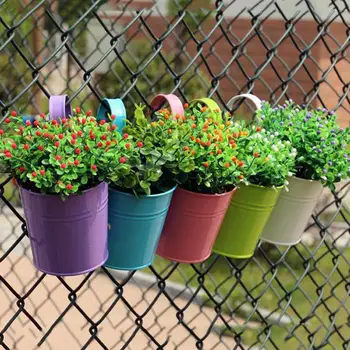 

Lovely Hanging Pots Metal Iron Flower Pot Hanging Yard Balcony Garden Plant Planter Durable Home Car Decoration 10 Colors
