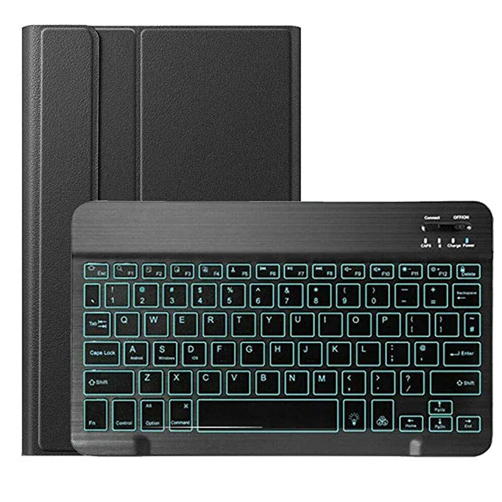 20% съемный bluetooth-клавиатура с подсветкой кожаный чехол с карандашом для iPad 10," клавиатура 7-го поколения - Цвет: Black