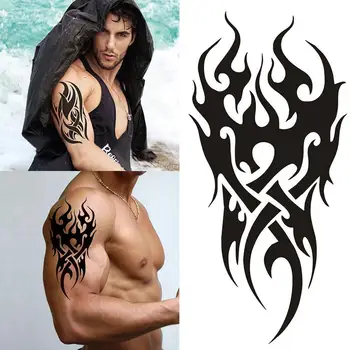 

Black Flame Totem Flower Tattoo Sticker Tattoos Disposable Environmental Sticker Tattoo N4G6