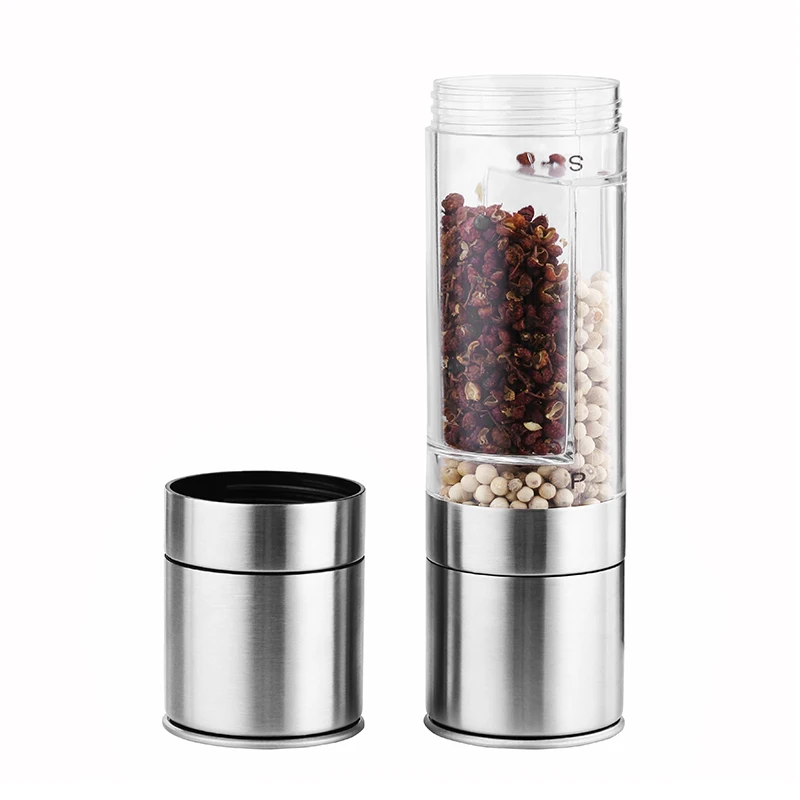 Finether Pepper Mill Grinder 2 In 1 Stainless Steel Manual Salt Pepper Grinder Seasoning Kitchen Tools Grinding for Cooking