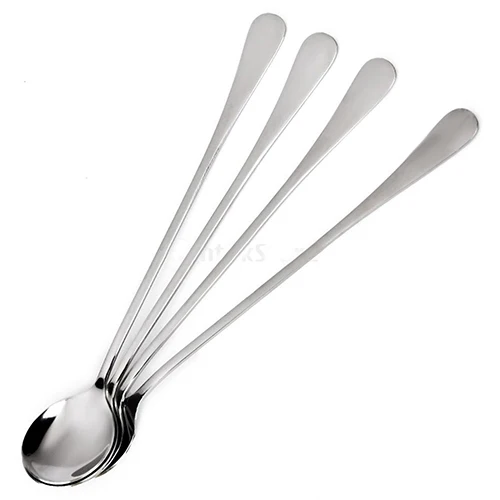 Home Kitchen Tool 4 Pcs Long Round Stainless Steel Coffee Honey Ice Cream Spoons Long Handle Tea Spoons Dessert Snack Spoon