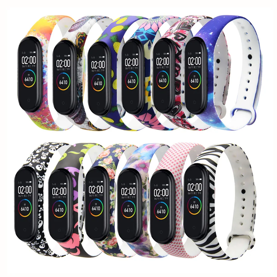 

Ремешок силиконовый для Xiaomi Mi Band 4 3, спортивный умный браслет с цветным принтом для наручных часов Miband 4 3