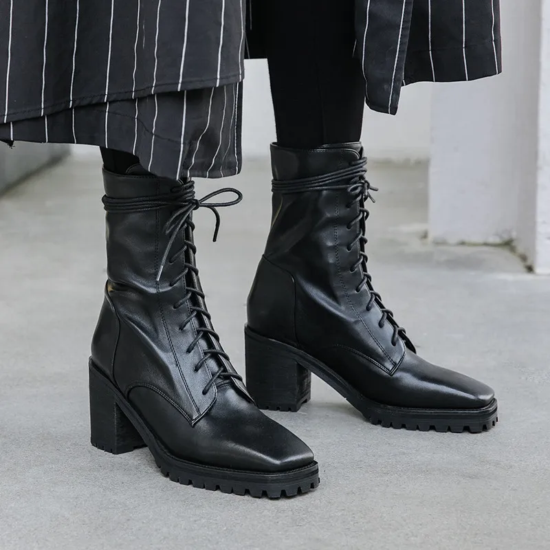 MORAZORA/; горячая распродажа; ботильоны черного цвета на Высоком толстом каблуке с квадратным носком; удобные зимние женские ботинки из натуральной кожи