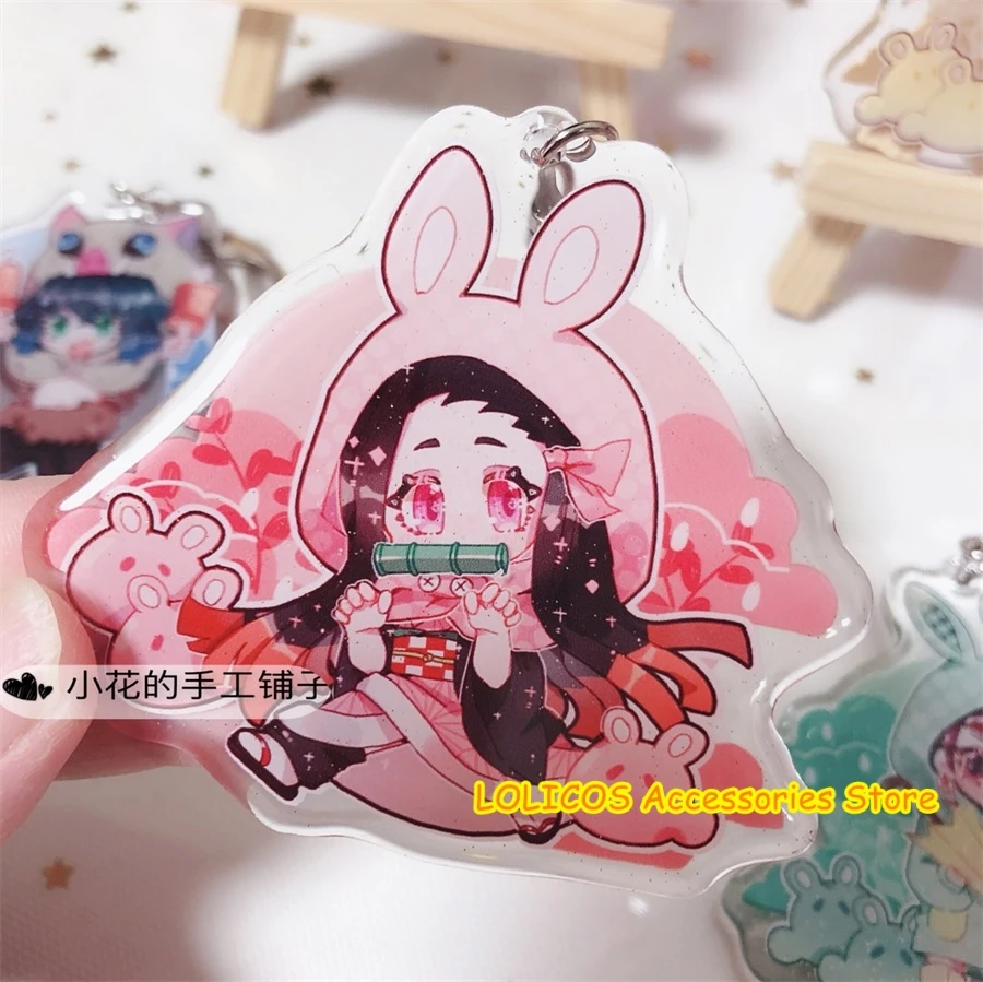 

Demon Slayer Kimetsu no Yaiba Nezuko Agatsuma Zenitsu Tanjirou Cute Acrylic Figure Pendant Keychain keyring Anime Cosplay Toy