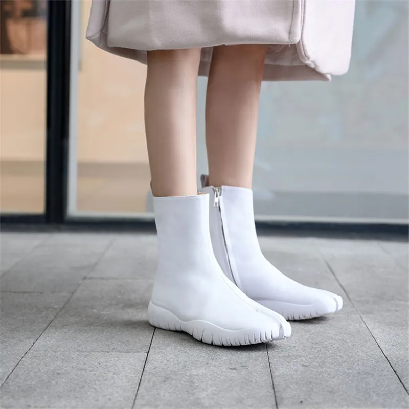 PXELENA/ знаменитости Для женщин Разделение носок ботильоны модная женская обувь из бычьей кожи, на плоской подошве осень-зима обувь табита ниндзя свинья средства ухода за кожей стоп из Японии
