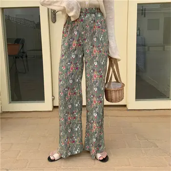 

Alien Kitty Thin Colored Wide Leg Pants All Match 2020 Printed Elastic Waist Floral High Waist Loose Versatile Casual Trousers