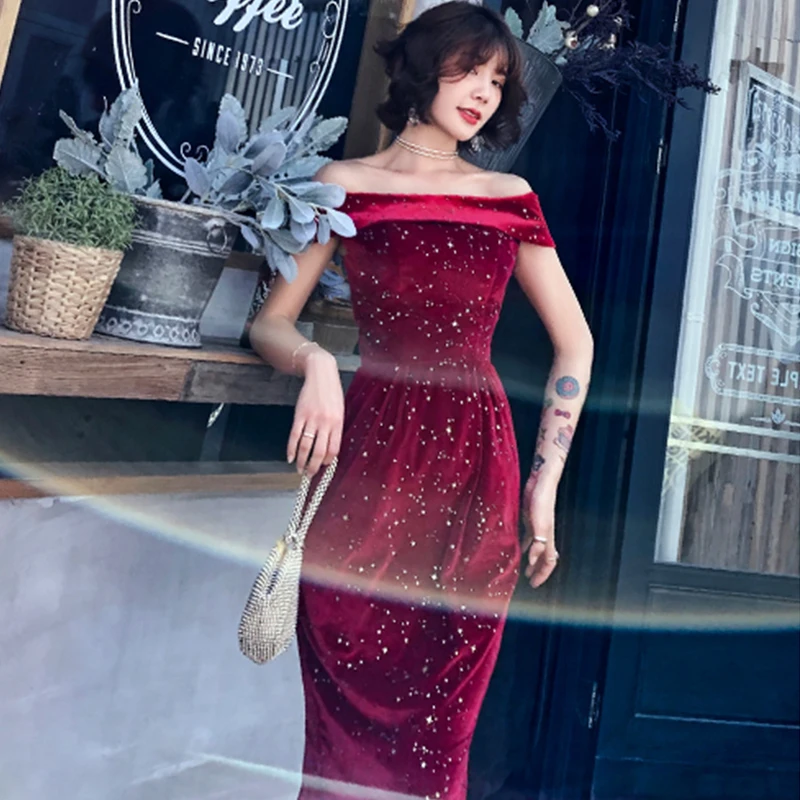 Вечернее платье с открытыми плечами Robe De Soiree, короткий рукав, на шнуровке, женские вечерние платья, вырез лодочкой, Формальные Вечерние платья F150