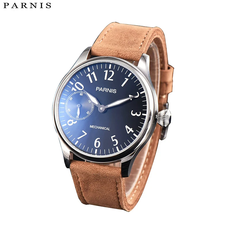 

2017 Issue Casual Hand Wind Mechanical Watch Men Leather 44mm Parnis Hand Winding Men's Watch 17 Jewels Small Second and Hours