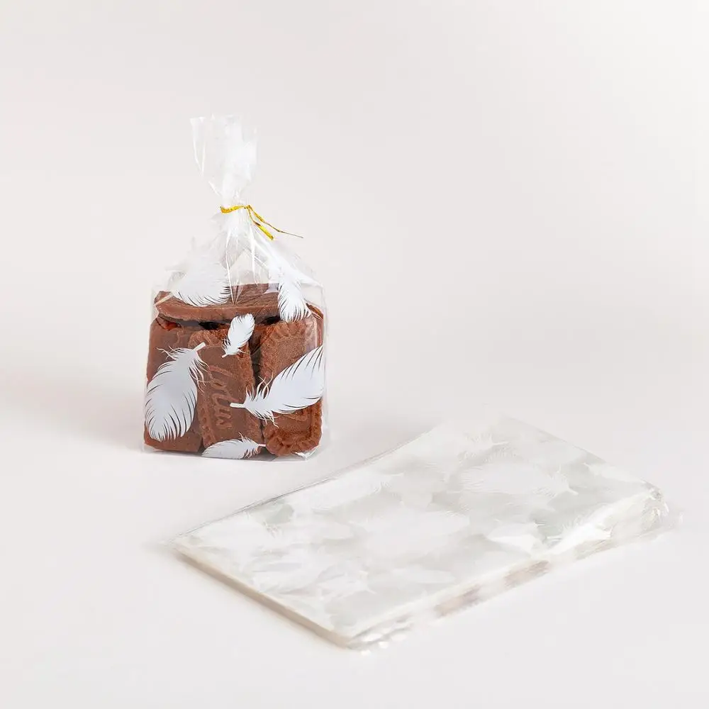 White feather Прозрачные пакеты для печенья, diy подарочные пакеты, Свадебная вечеринка OPP пластиковая Сумочка для конфет сумки 100 шт./лот - Цвет: White feather