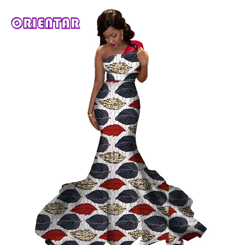 9 Одно плечо африканские платья для женщин Новые африканские принтованные Хлопковые женские вечерние платья Элегантное Африканское длинное свадебное платье WY2829 - Цвет: 9