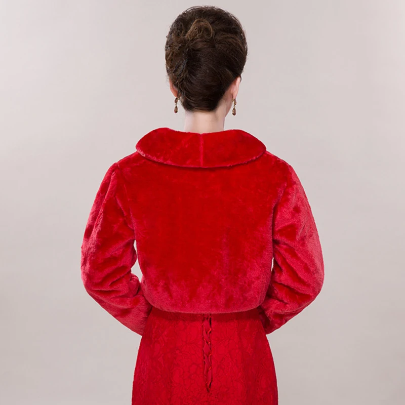 White Red Faux Fur Shrug Cape Wraps Wedding Bridal Coats Jacket with Long Sleeves Special Occasion Winter Warm Women's Bolero