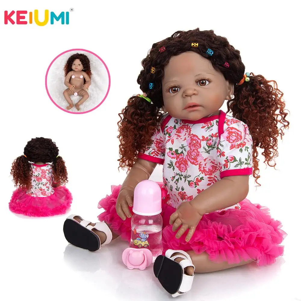 KEIUMI Bebê Reborn Menina Negra Linda 57cm Morena Cabelo Cacheado