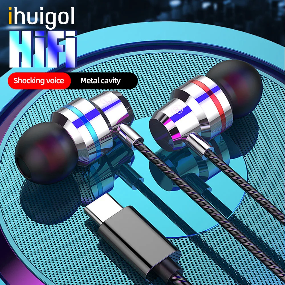 

ihuigol Type C Earphone USB-C in Ear Earbuds Headset with Microphone Volume Control For Huawei P20 P30 Pro Xiaomi MI 9 8 Samsung