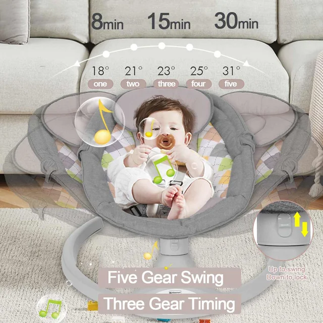 Kimbosmart Electric Baby Swing Rocking Chairs Baby Bouncer Lounger bluetooth Music Remote Control Baby Rocker for Kids EU/US 3