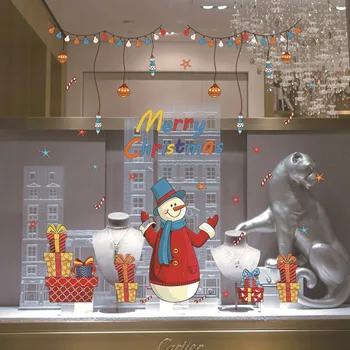 

DIY Christmas Window Walls Stickers 60*90cm Snowman Gifts Xmas Waterproof Wall Window Door Mural Decals Stickers for Christmas