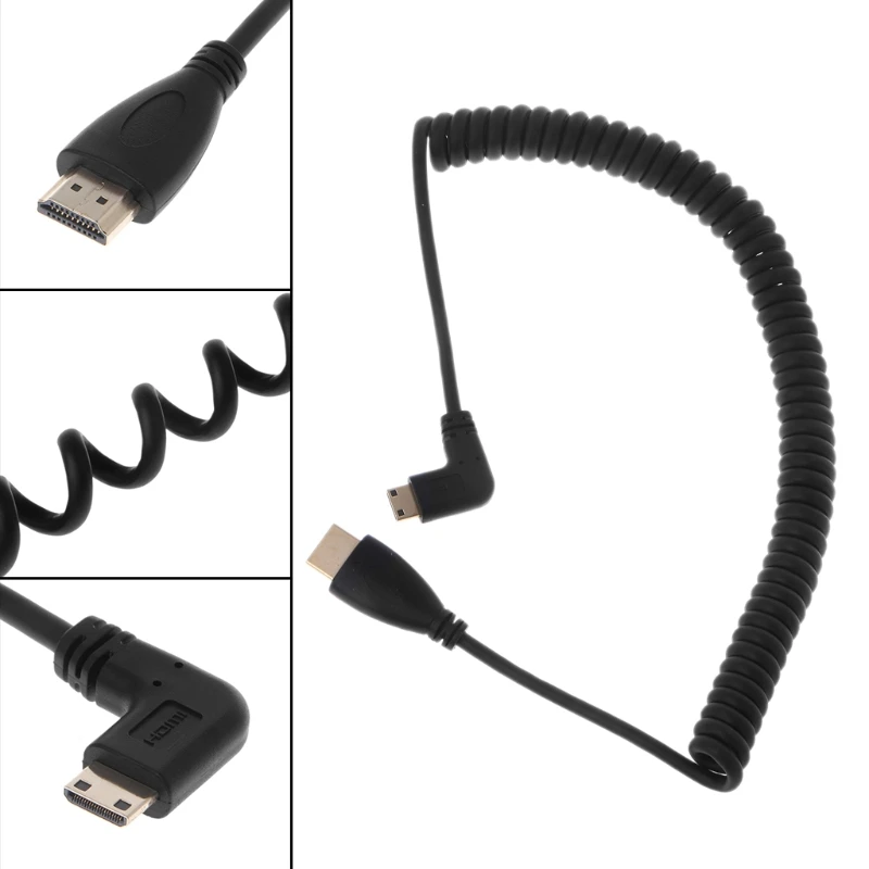 Прямоугольный 90 градусов мини HDMI к HDMI спиральный кабель конвертер Кабель-адаптер 634A