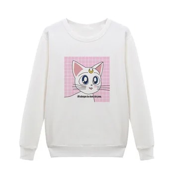 

Winter Print Sweatshirt Sailor Moon Cute Luna Cat Hoodies Long Sleeve Loose Clothes Women Oversized Casual O-Neck Pullovers Tops
