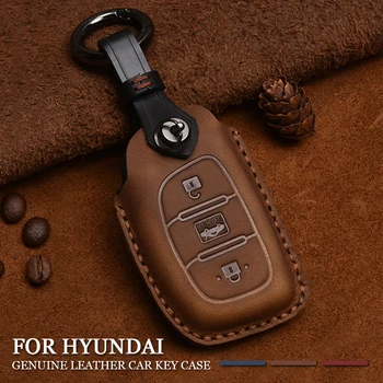 

Car 3 Buttons Genuine Leather Remote Smart Key Bag Fob Case Shell Cover Fit For Hyundai Santa Fe