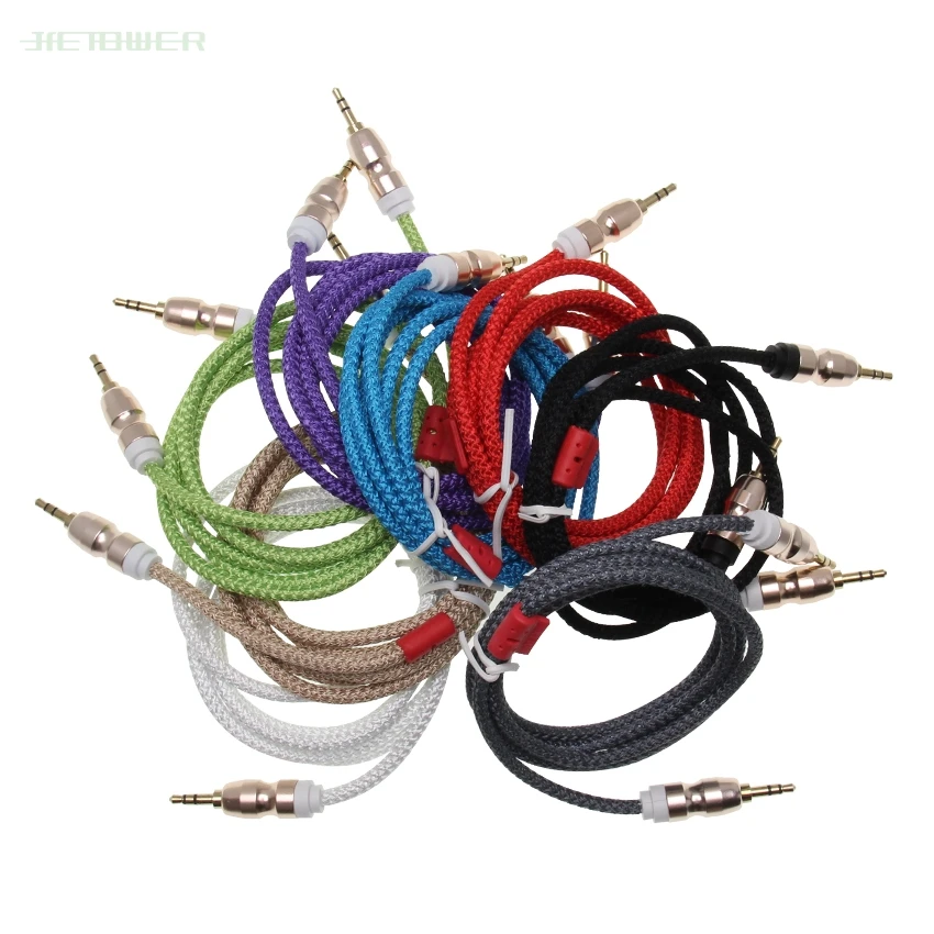 Jack Audio Cable Jack 3 5 mm Male to Male Cloth Audio Aux Cable For iPhone Car Headphone Speaker Wire Line Aux Cord 50pcs lot