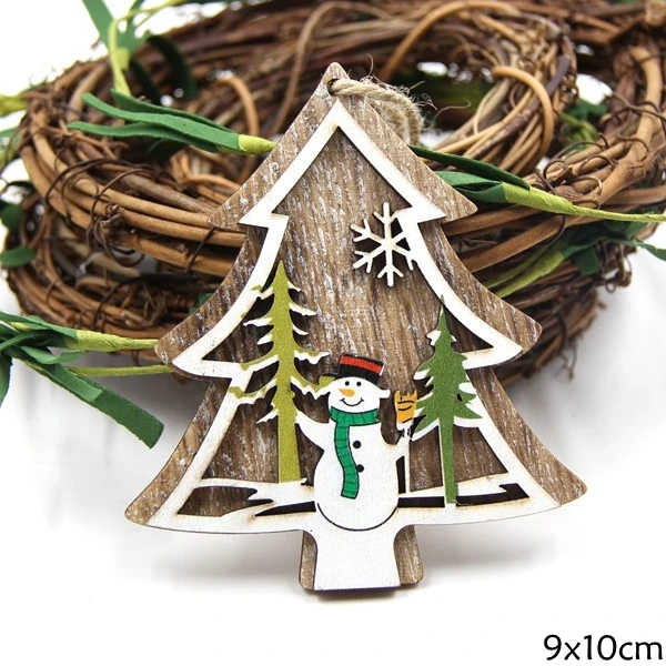Tree Snowman 1 шт. деревянные Рождественские Подвески в форме звезды для украшения Искусственный цветы Висячие елочные украшения DIY деревянные поделки - Цвет: Tree Snowman
