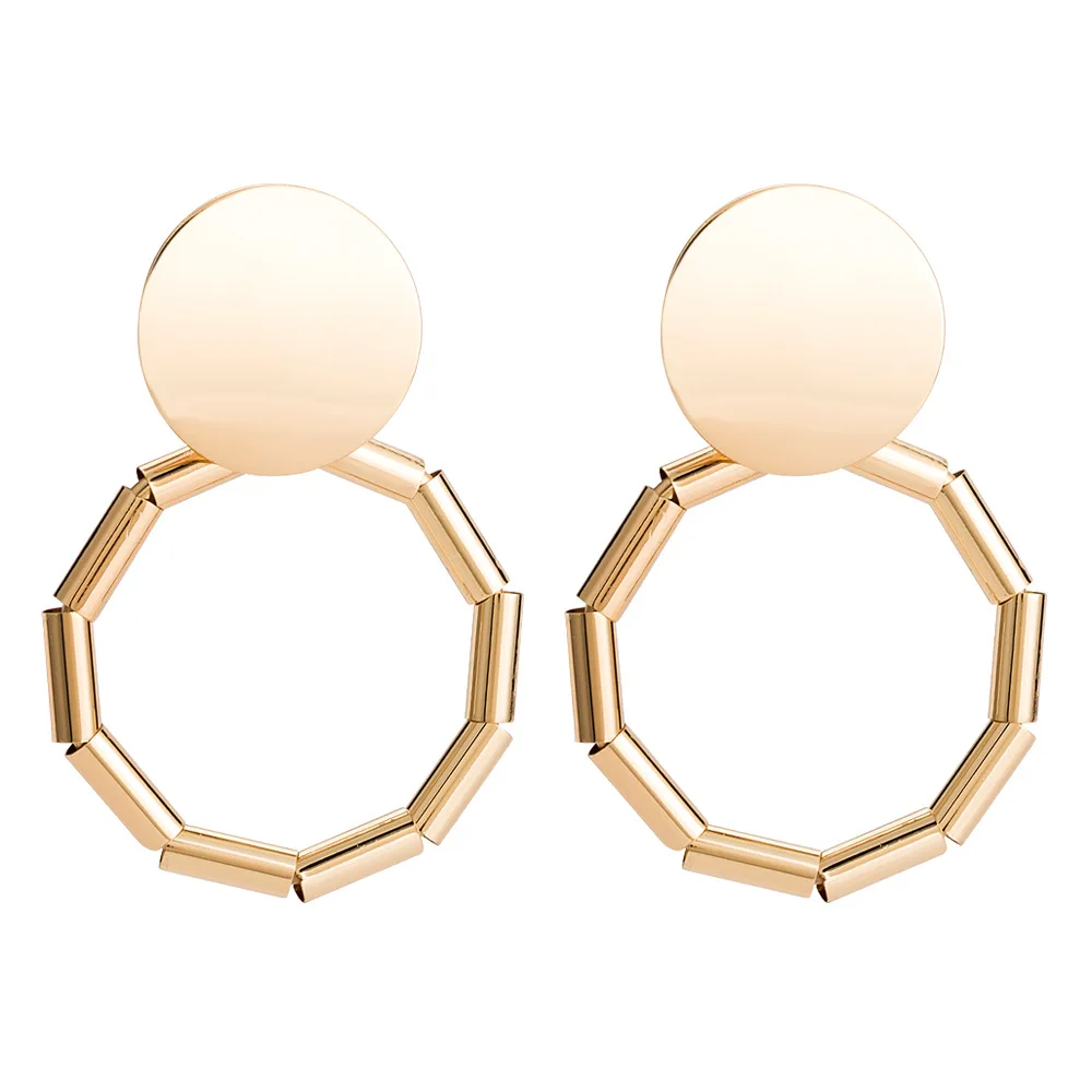 

Fashion Sequined Large Circle Earrings Geometric Earrings Exaggerated Simple Personality Bamboo Earrings In Europe And America