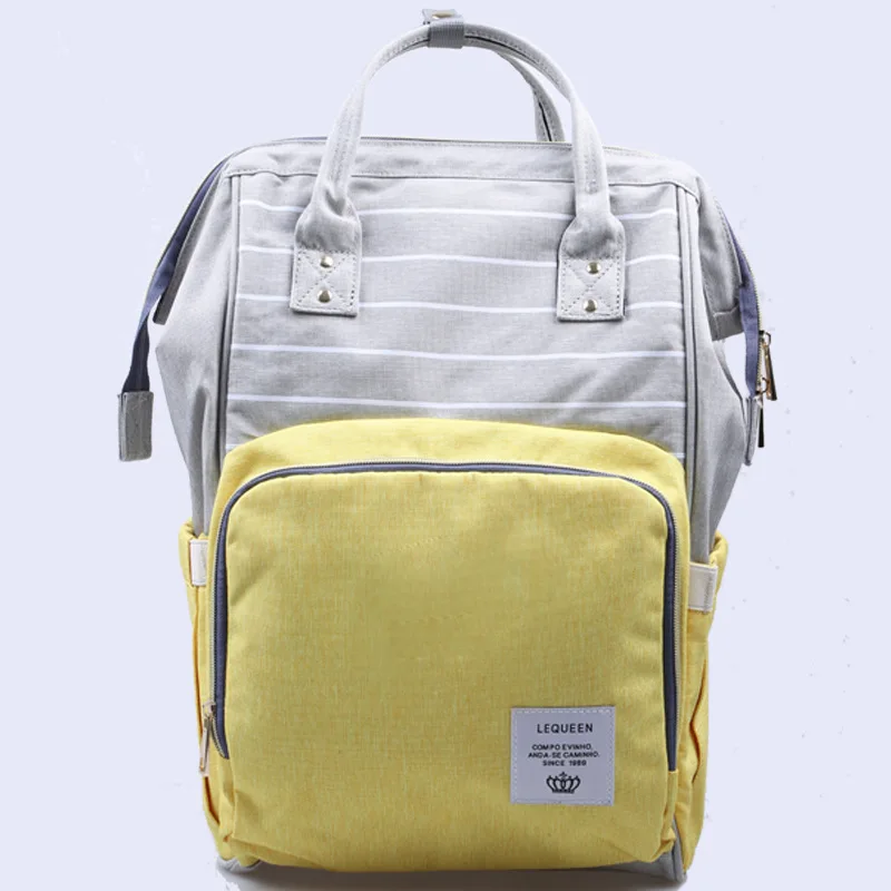 decent green strips Large-capacity Mummy bag multi-function Oxford cloth nappy backpack shoulder diaper waterproof